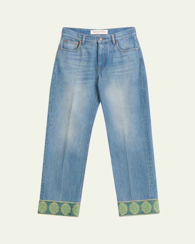 Embroidered Cuff Denim Pants